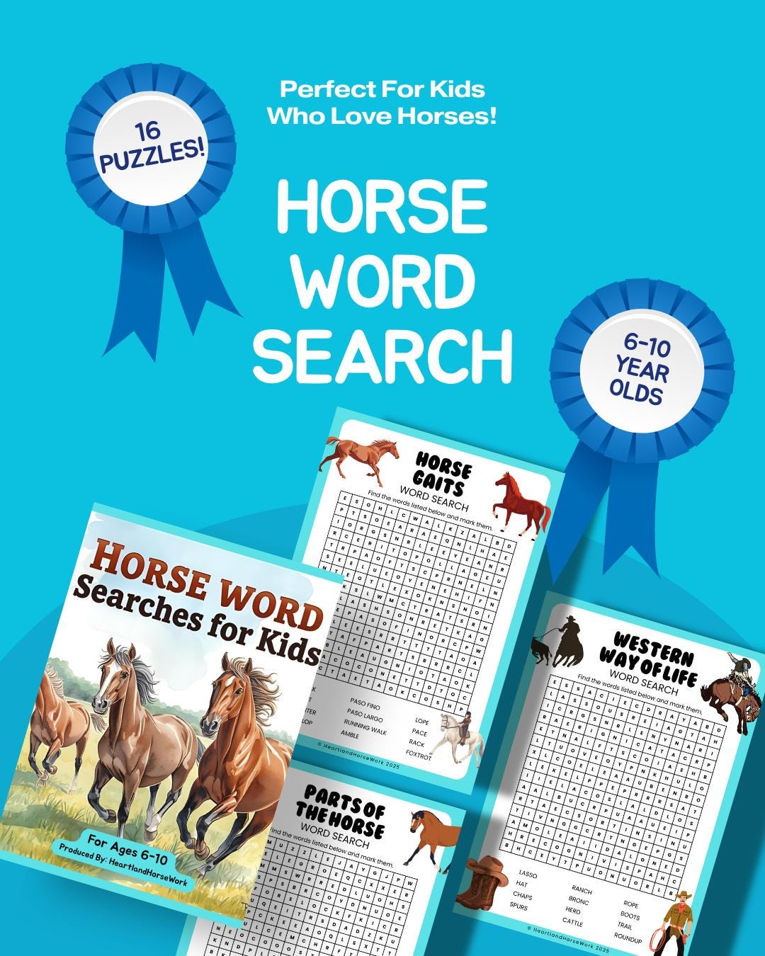 Horse Word Search Pages for Kids: Educational Printables Ages 6-10 (PD ...