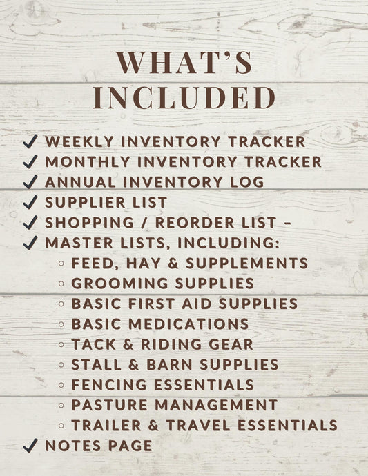 List of included items for a livestock management planner on a wooden background