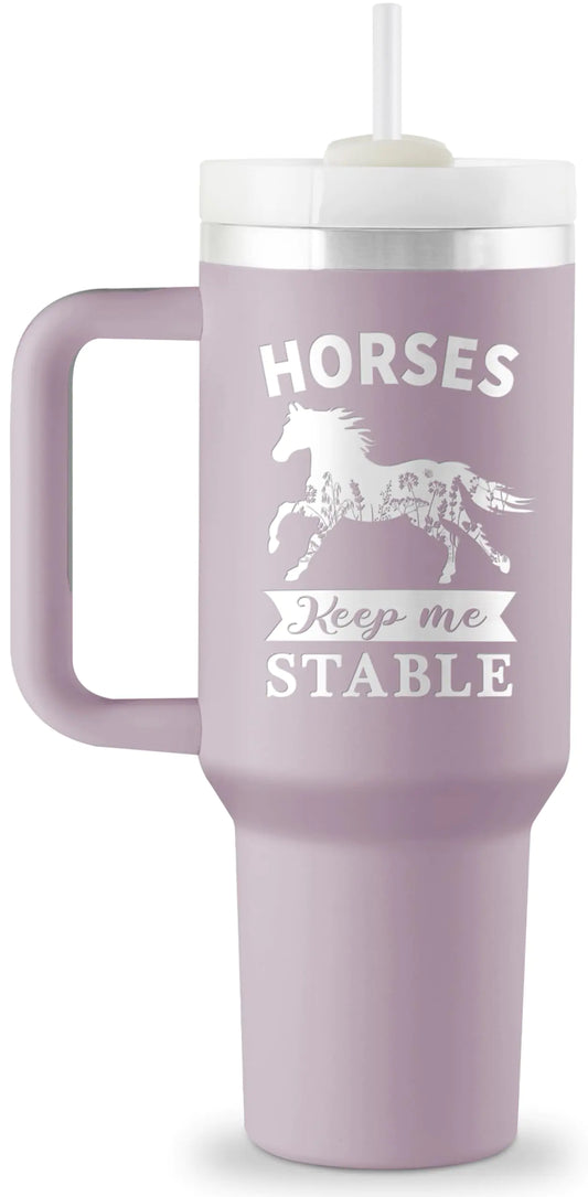 Horse Gifts for Women - Horse Gifts for Girls - 40 oz Engraved Tumbler with Handle & Straw - Horse Stuff - Gifts for Horse Lovers Birthday Christmas Gifts - Horse Tumbler - Horses Keep Me Stable
