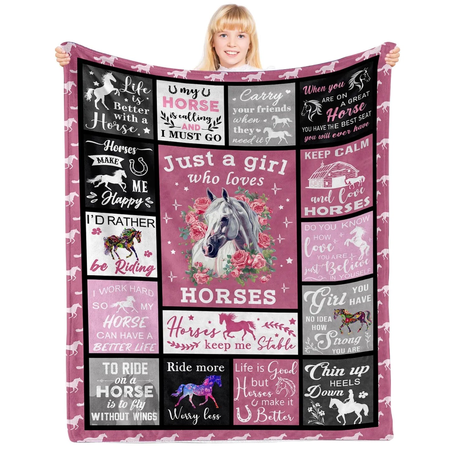 Horse Blanket Horse Gifts for Girls Women Horse Blanket for Girls Horse Decor Horse Stuff for Girls Just A Girl Who Loves Horses Best Gifts for Horse Lovers on Christmas Birthday 40x50 IN