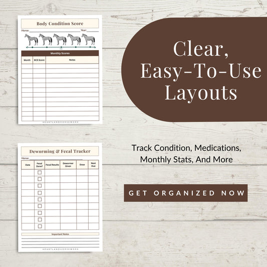 Horse Health Record Bundle | Printable Horse Care Tracker | Barn Management Binder Pages