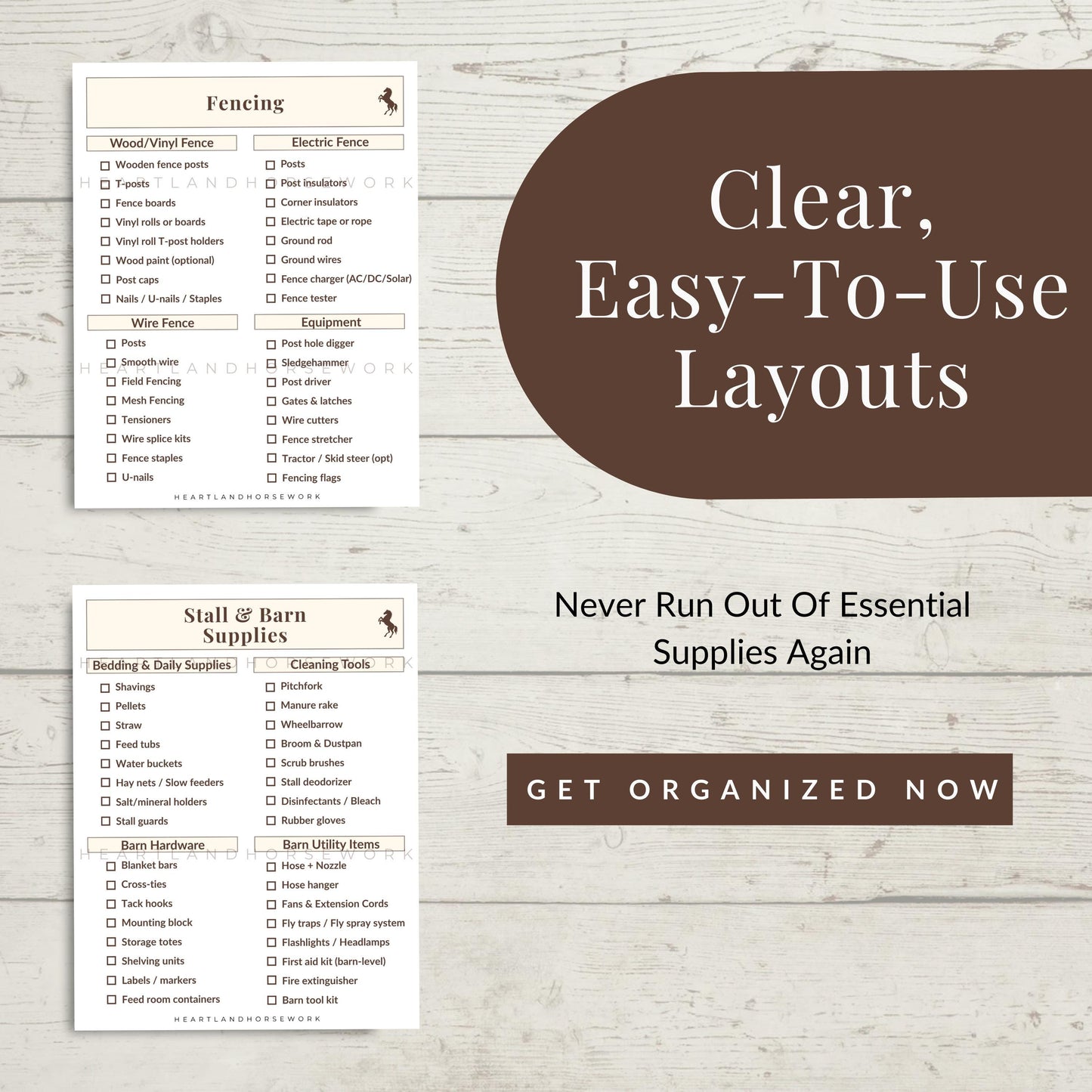 Equine Barn Inventory Trackers & Supplies List Bundle