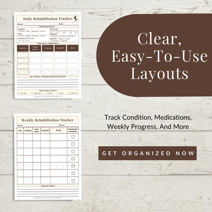 Horse Injury Rehab Tracker | Daily & Weekly Treatment Log (Printable PDF)