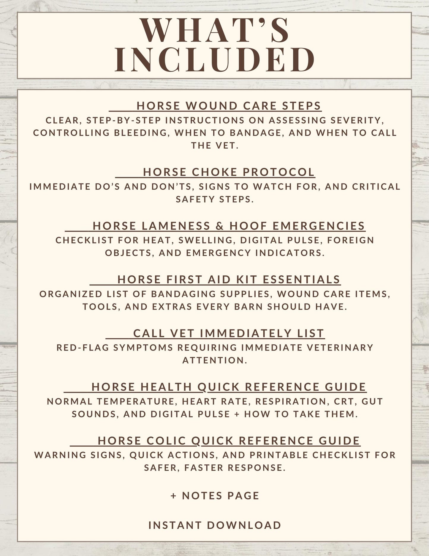 Equine First Aid Quick Reference Guides | Horse Emergency Charts (Printable)