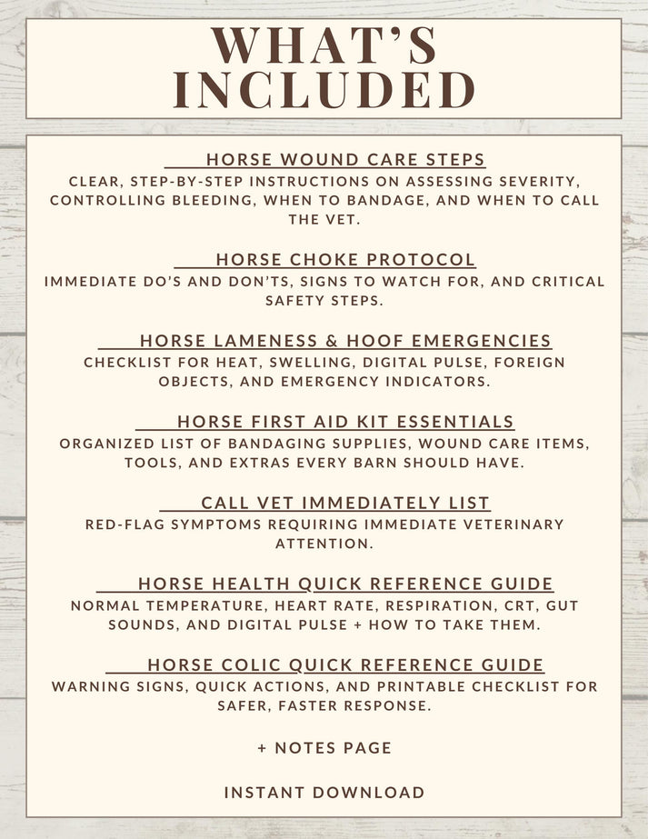 Equine First Aid Quick Reference Guides | Horse Emergency Charts (Prin ...